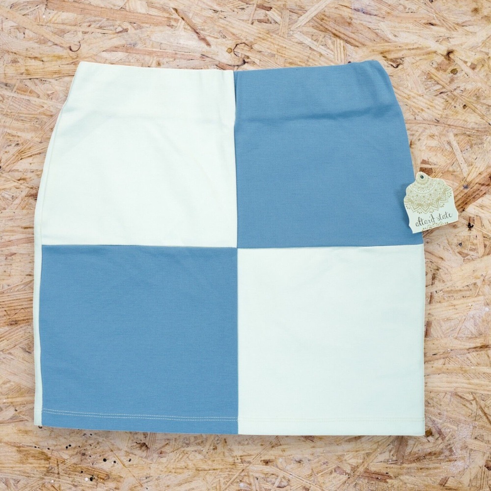 NWT Altar'd State Plaid Mini Skirt Size Small Women's Ivory‎ Chambray MSRP $60